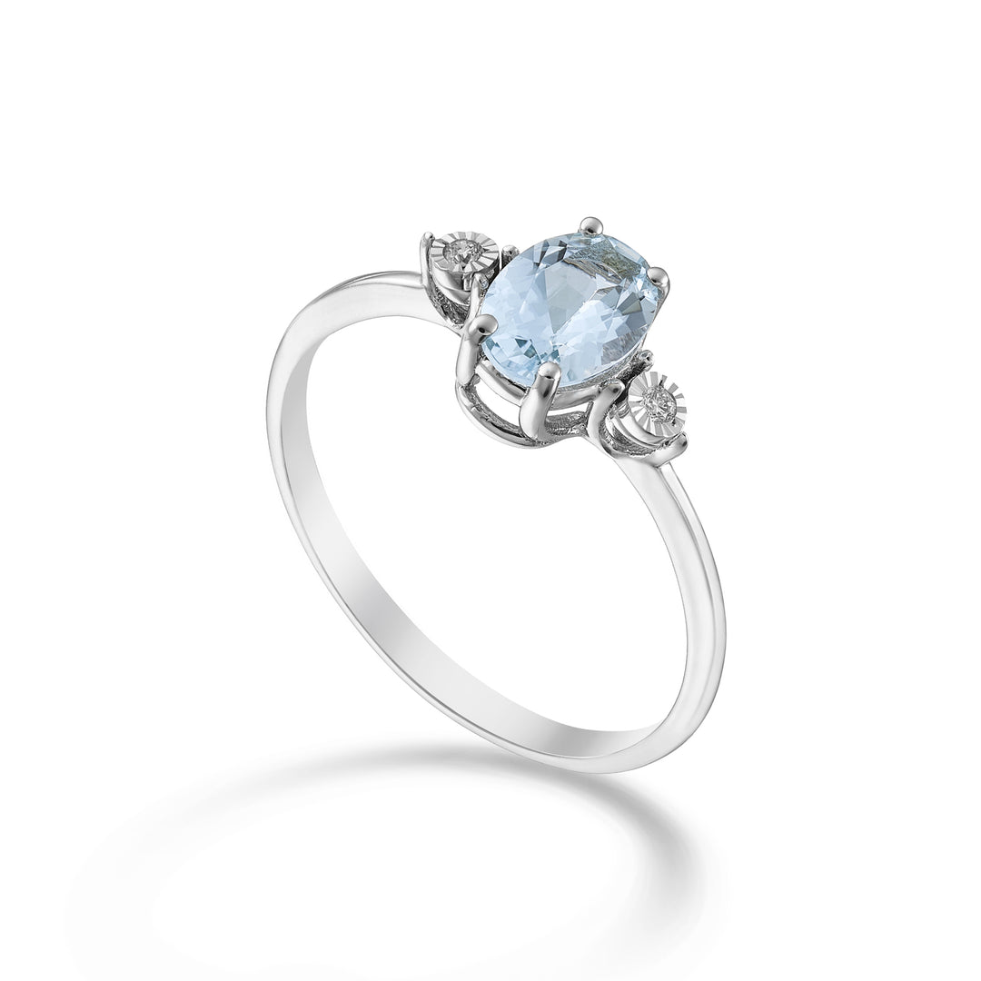 Nihama un acvamarin oval de 18k 7x5 și diamante laterale NA5213O4AM