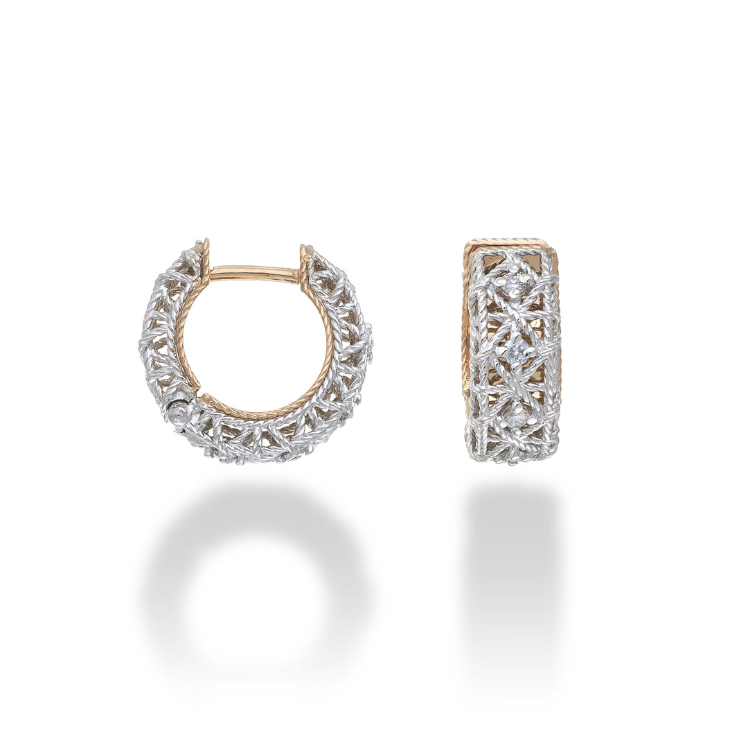 Brincos Golay em ouro 18k com diamantes e textura que simula cordas entrelaçadas. exterior em ouro branco e interior em ouro rosa GOR024O7D