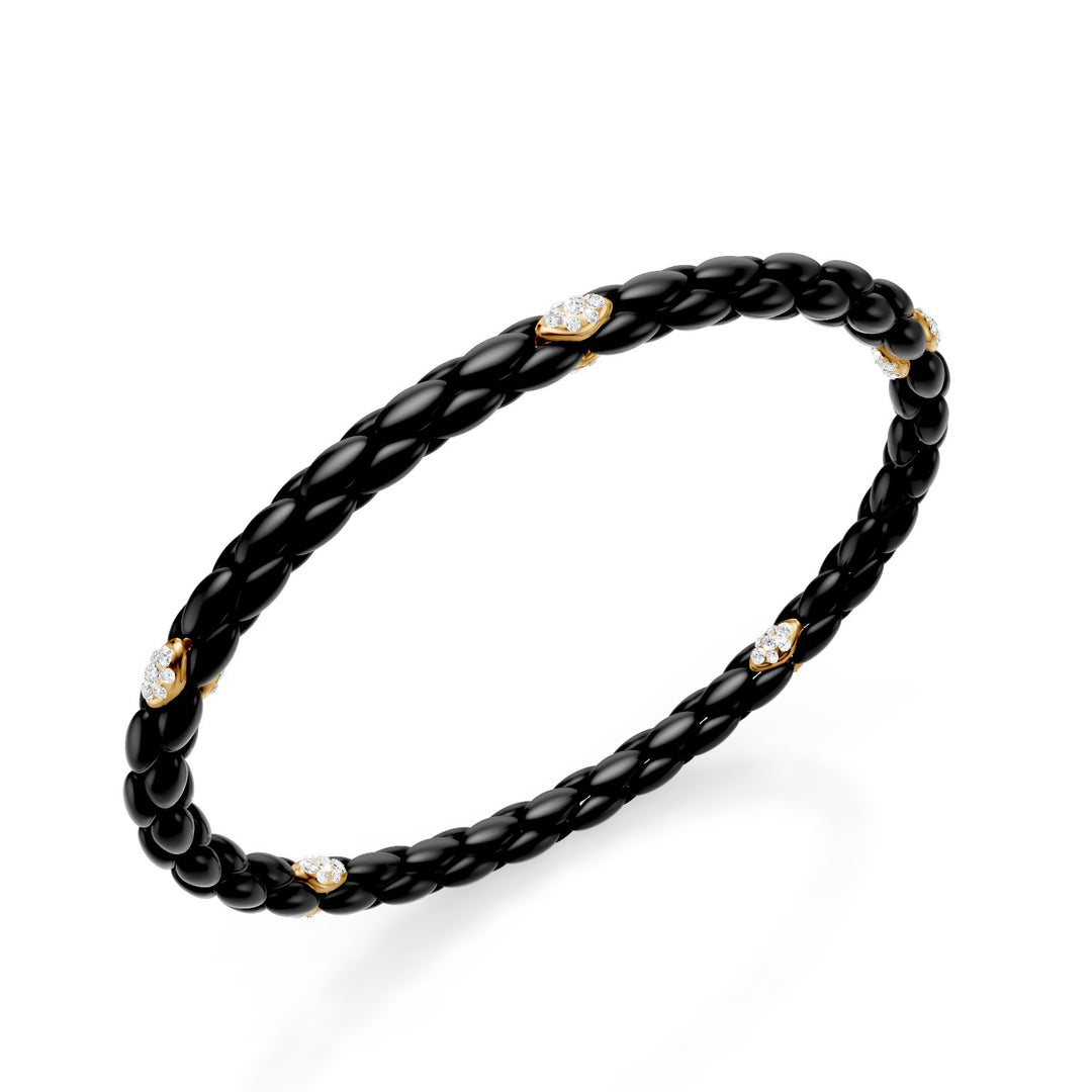 Golay sort titanium armbånd, med 5 18 karat gult guld pavet indlæg, sildebensled, 18,5 cm GBR032E5O1DINE-185