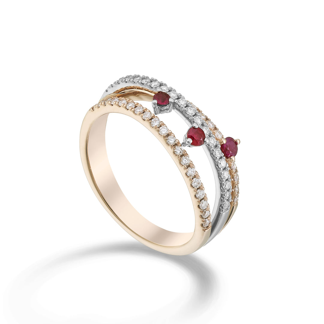 Golay diamantring tre rækker og tre tangent rubiner AMF776DRURB-26016110158