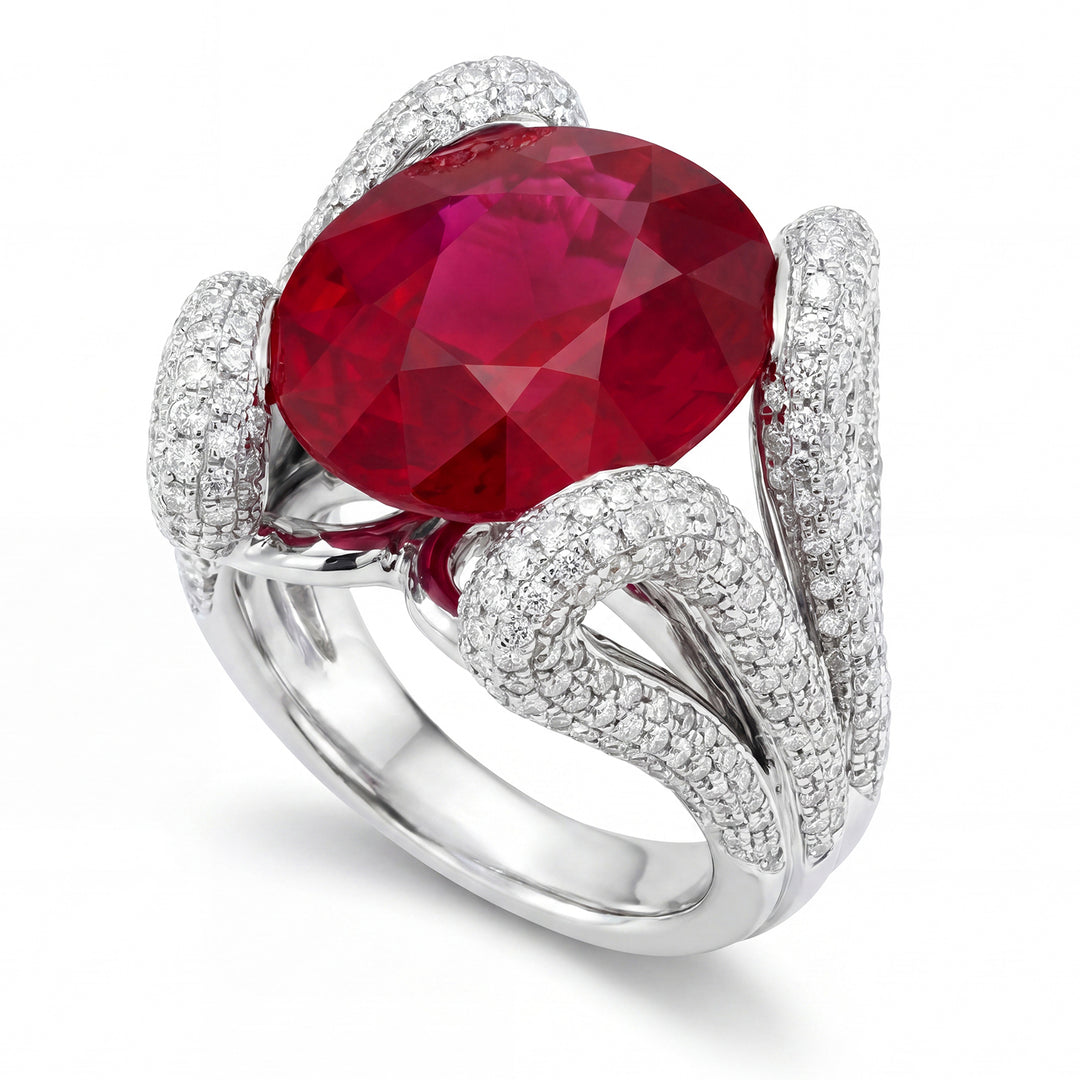 Ovale robijnrode ring van World Diamond Group 15,81 ct APU046WDRUR-16041110079