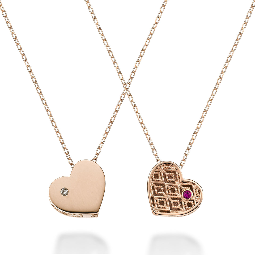 Nihama cl 18k küçük kalp bir tarafı cilalı pembe altın çapı. 0,005 ct yakut 0,005 ct NDHEARTPLO3