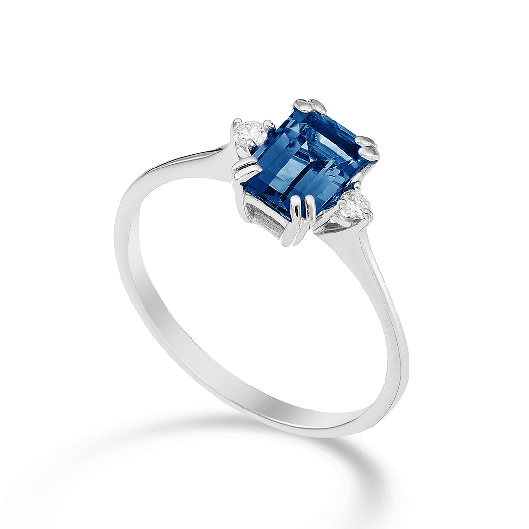 Nihama 18k osmihranný londýnský modrý topaz 7x5 ct.1,20 pr. 0,05 ct NACL090DITPBL2O4