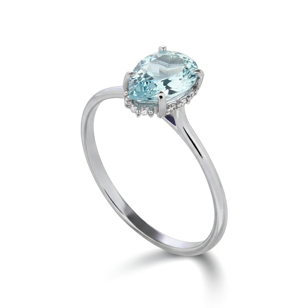 Mikiko o picătură acvamarin de 18k 8x6 set cu diamante MA5225O4AM