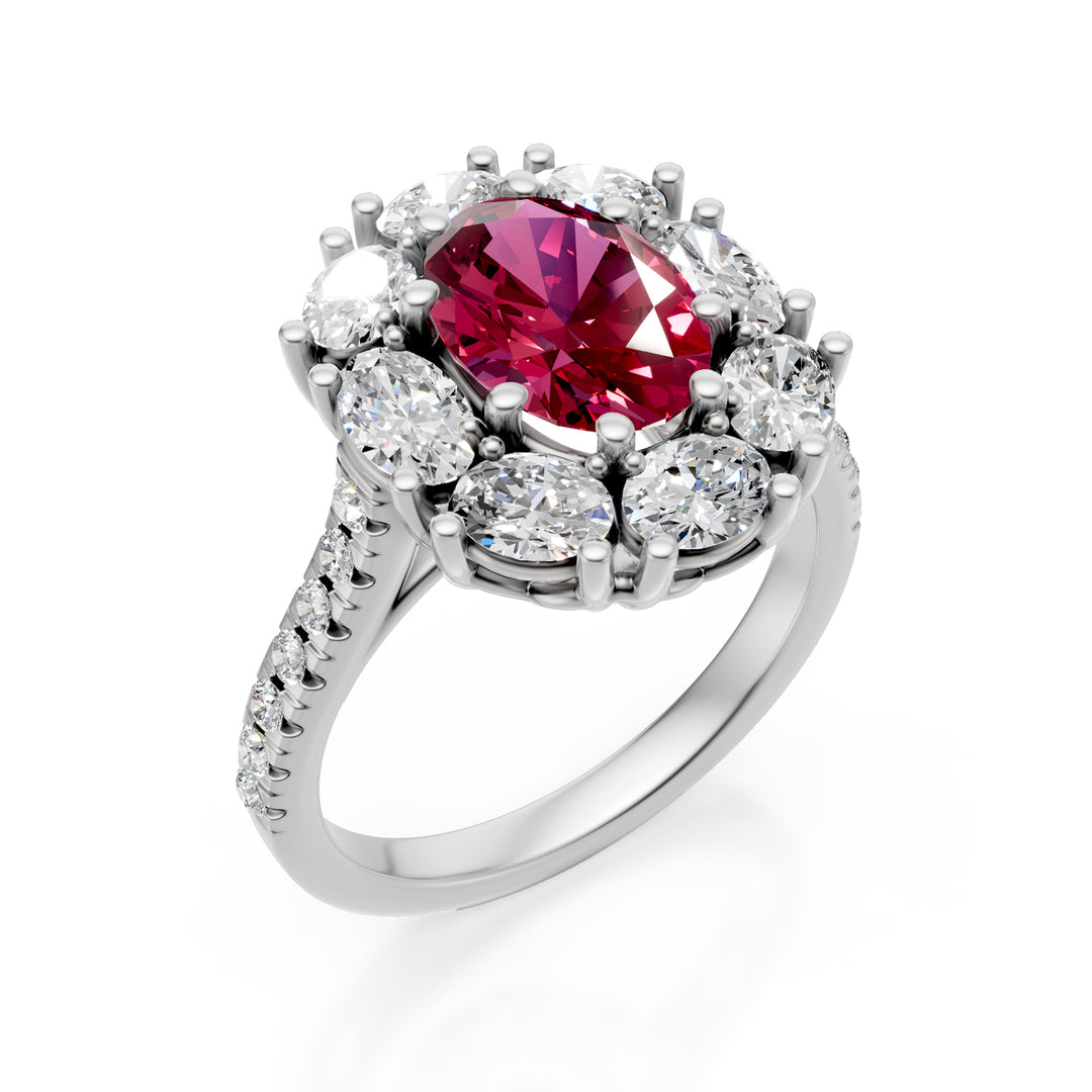 Anel oval de rubi Golay 9x6 e contorno de diamante oval APU509DRU-24338110033