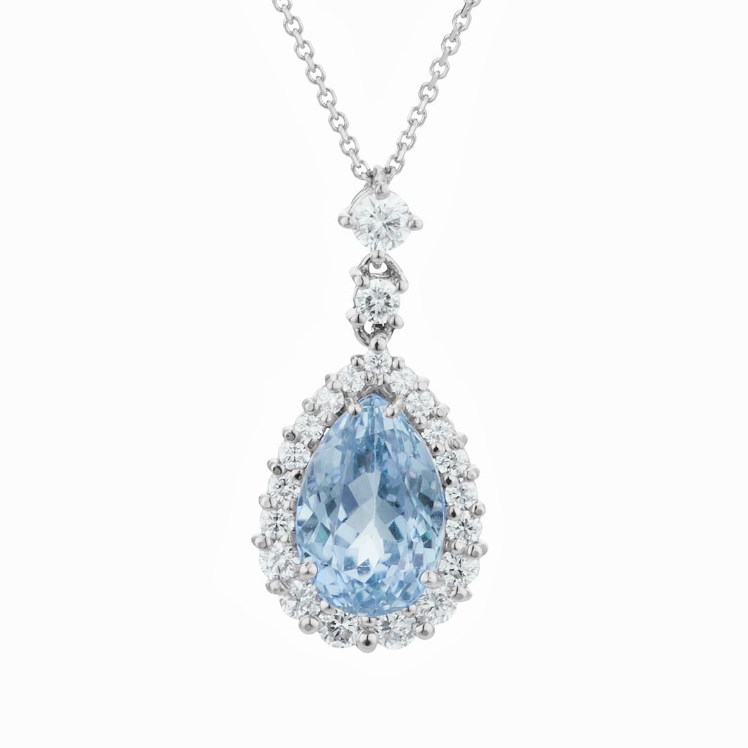Collier aigue-marine World Diamond Group goutte 10x7 et contour diam PCLC073DIAQ1-22174110070