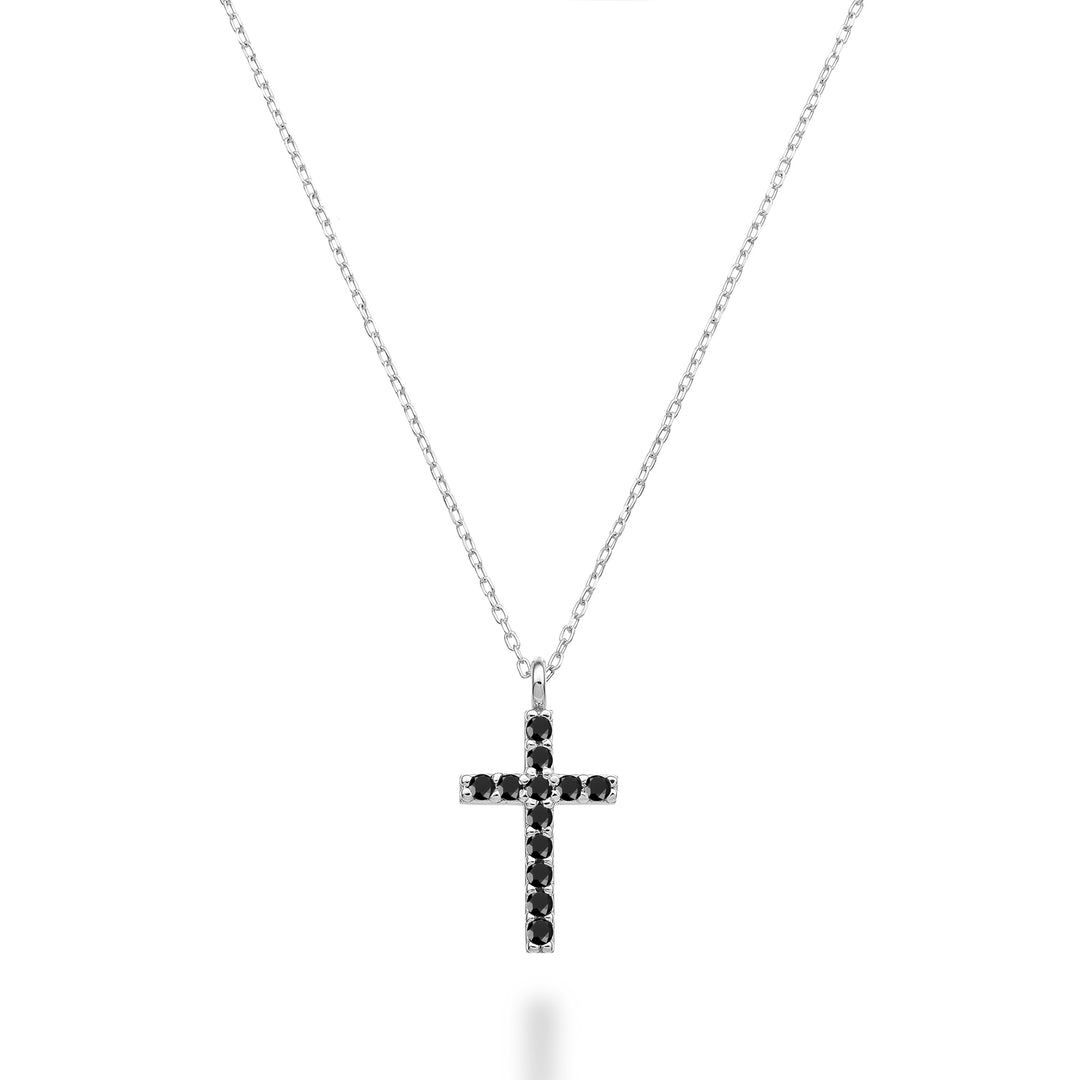 Mikiko cl 18k cruz tamanho 3 ouro branco com espinélio preto 0,13 ct MDCRO3O4SBK