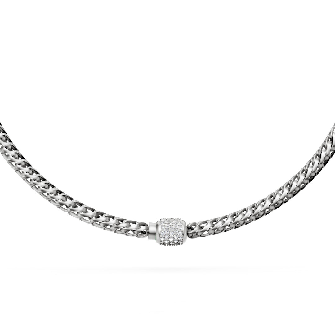 Collar Golay de eslabones suaves curvados, en oro blanco de 18kt y cierre incrustado con diamantes GD003O4DIBI060