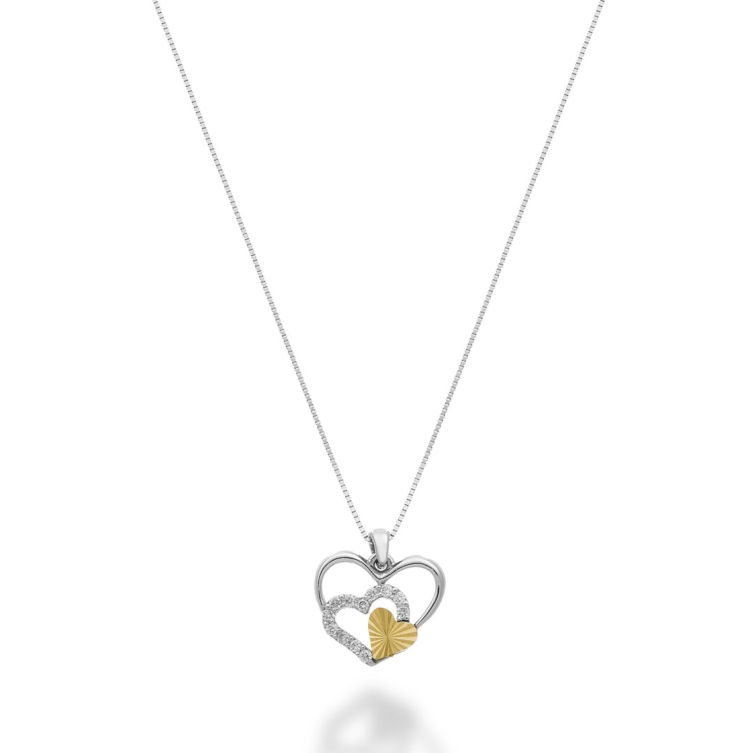 Fantasia Mikiko cl 18k com corações e diamantes em ouro branco, com elemento de coração em ouro amarelo MD5199O7BR006