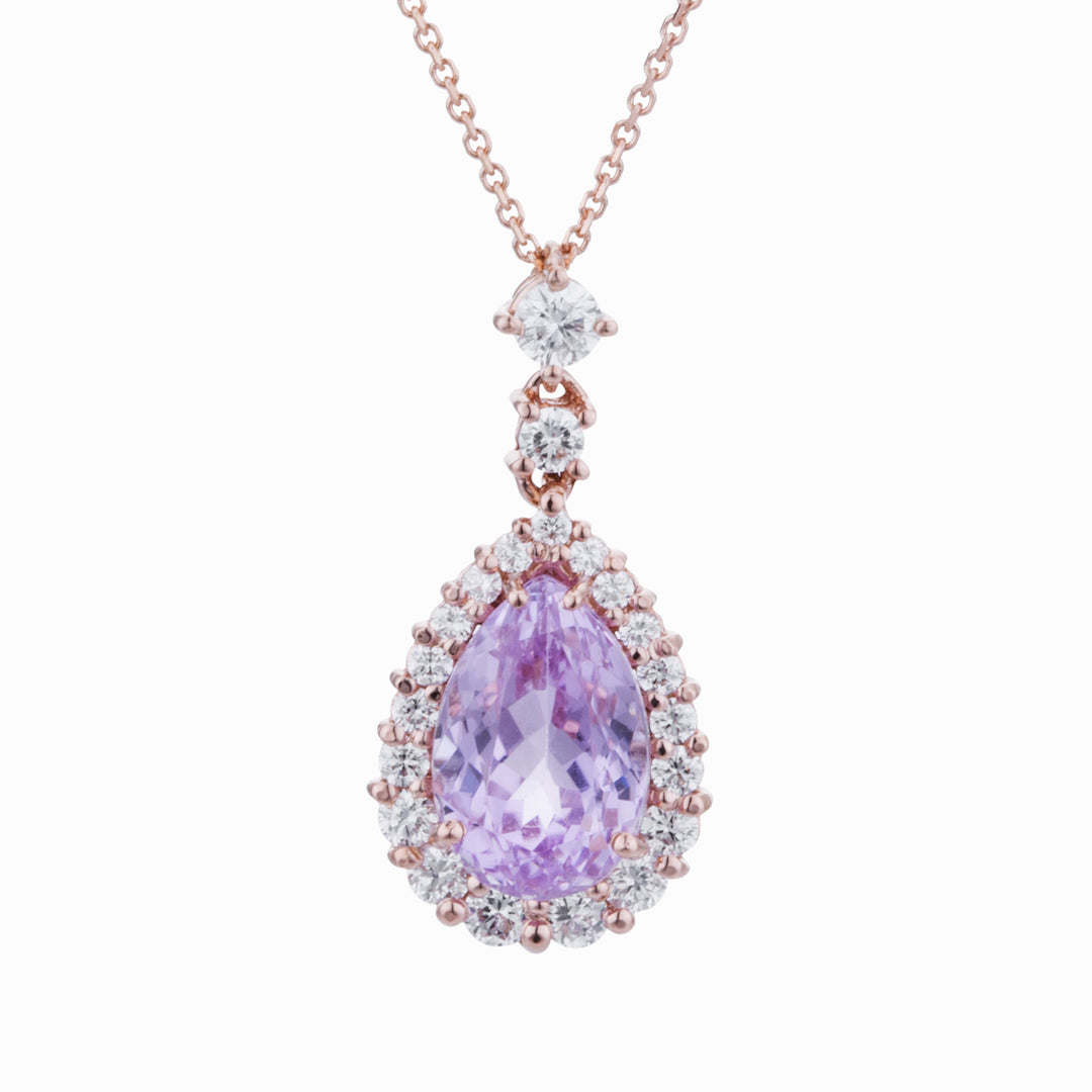 Colier World Diamond Group picătură de kunzite 10x7 și contur de diamant PCLC073DIKZ1-21313110047