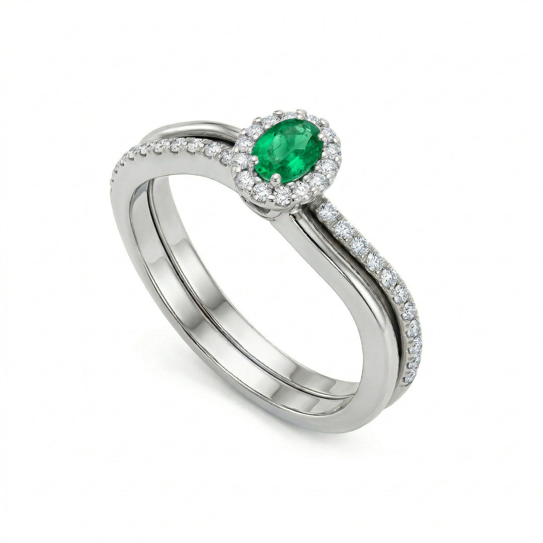 Golay ovale smaragdgroene ring en contour + steel ACLC054DISM1-19357110018