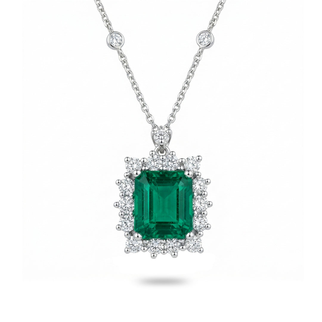 Golay emerald necklace 7x7 octagonal outline diamonds PCL079DSM77-26071110365