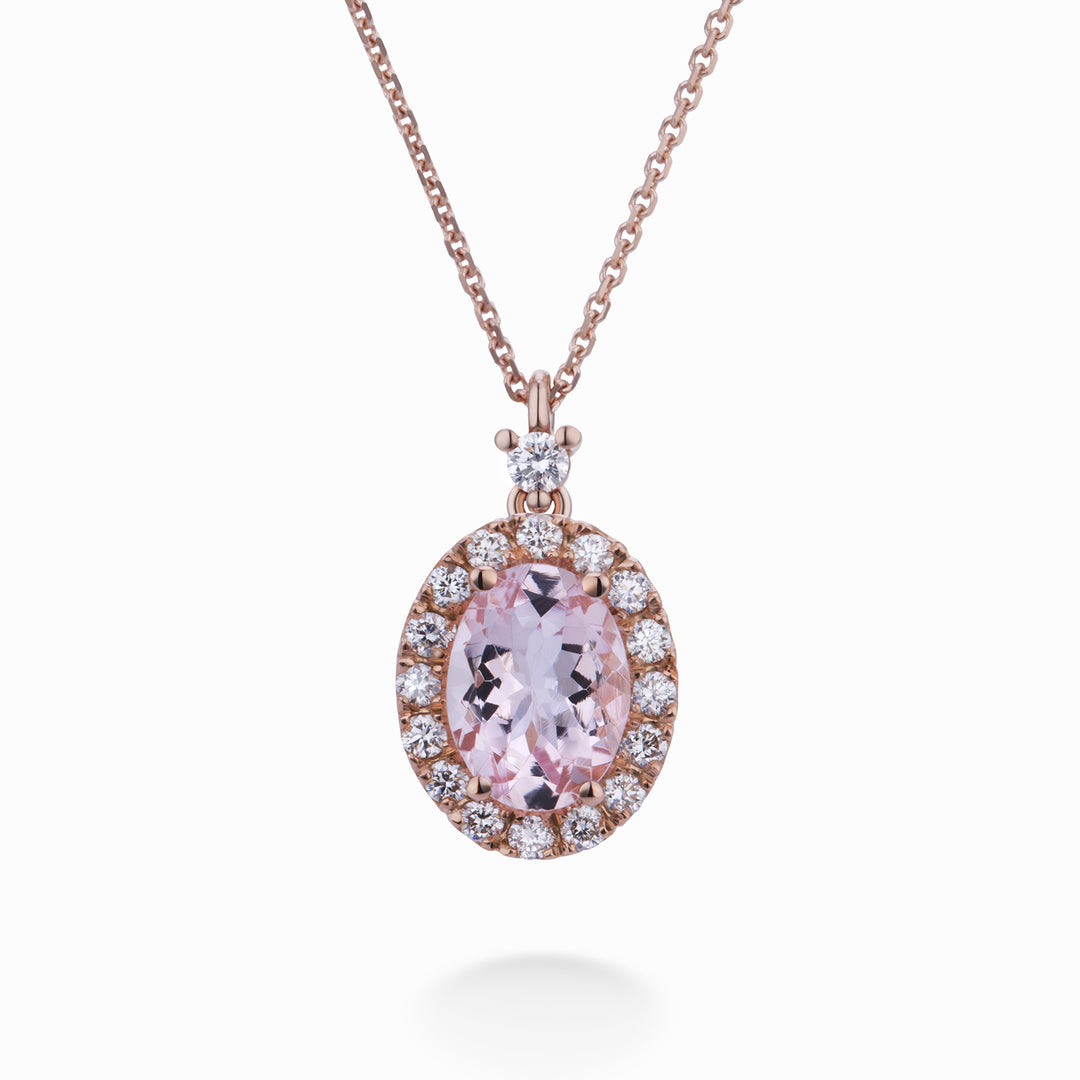 World Diamond Group ovale Morganit-Halskette 9x7 und Diamantkontur PCL070DIMO79-23193110119