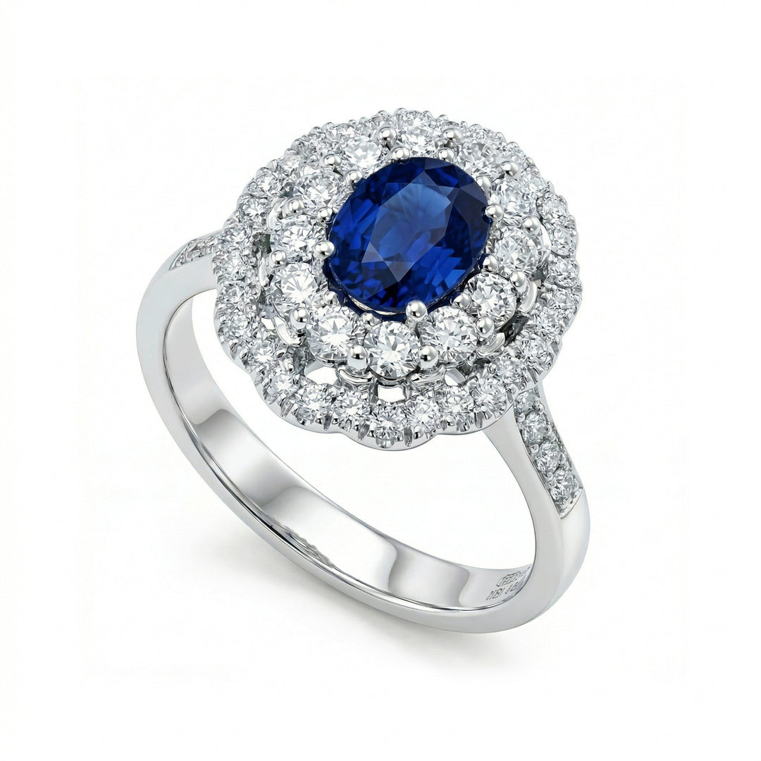 Bague saphir ovale Golay 8x6 double contour diamant ACLC051DIZB-18075110051