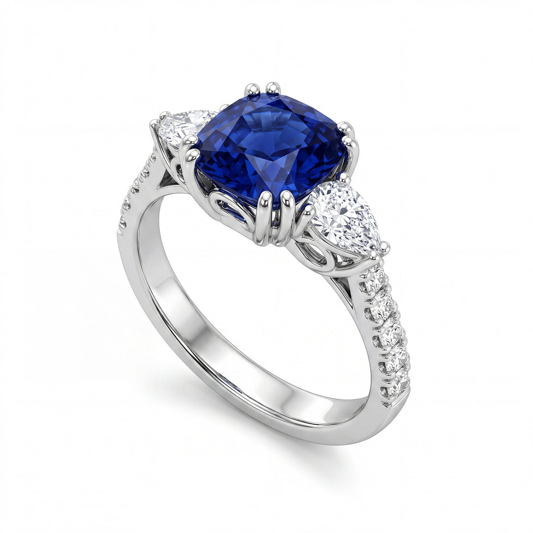 Golay kussen saffierring 8x7 en diam. zijdruppels ACL610DZB-24358110014