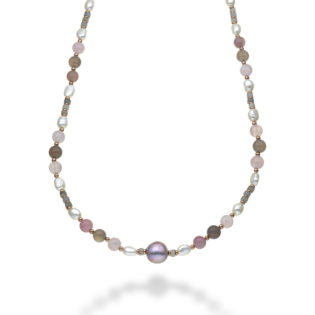 Nihama cl ag925 fw bar 6/7 nucl.12/14 rosa opal og grå agat 8mm 60 cm NC7134A3OPALEROSA