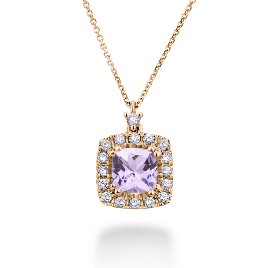 Colar almofada de kunzita do World Diamond Group 9x7 e diamantes PCL076DIKZ79-24082110084
