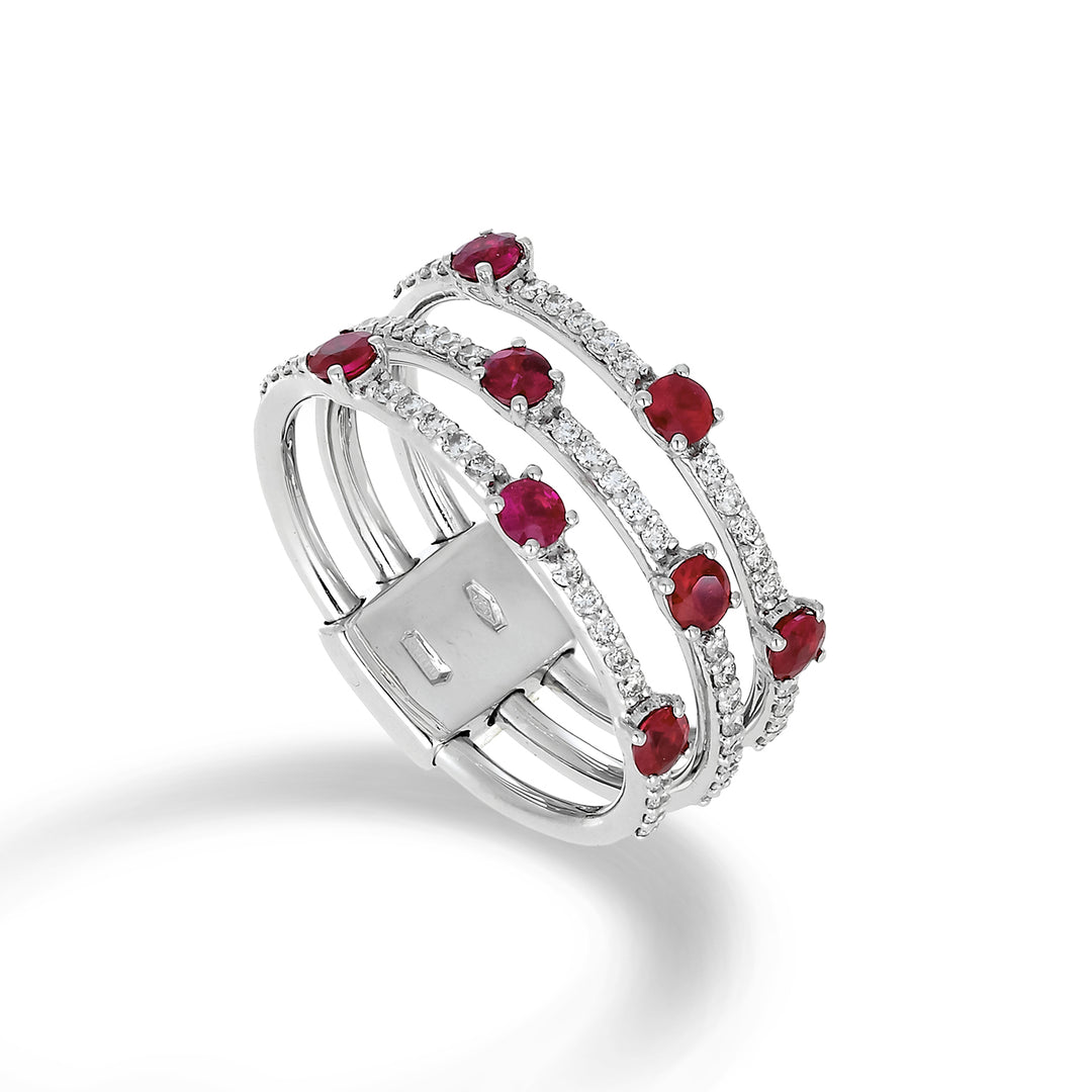 Mehrreihiger Golay-Ring mit drei Reihen Diamanten und Rubinen ATM002DIRU-22158110037