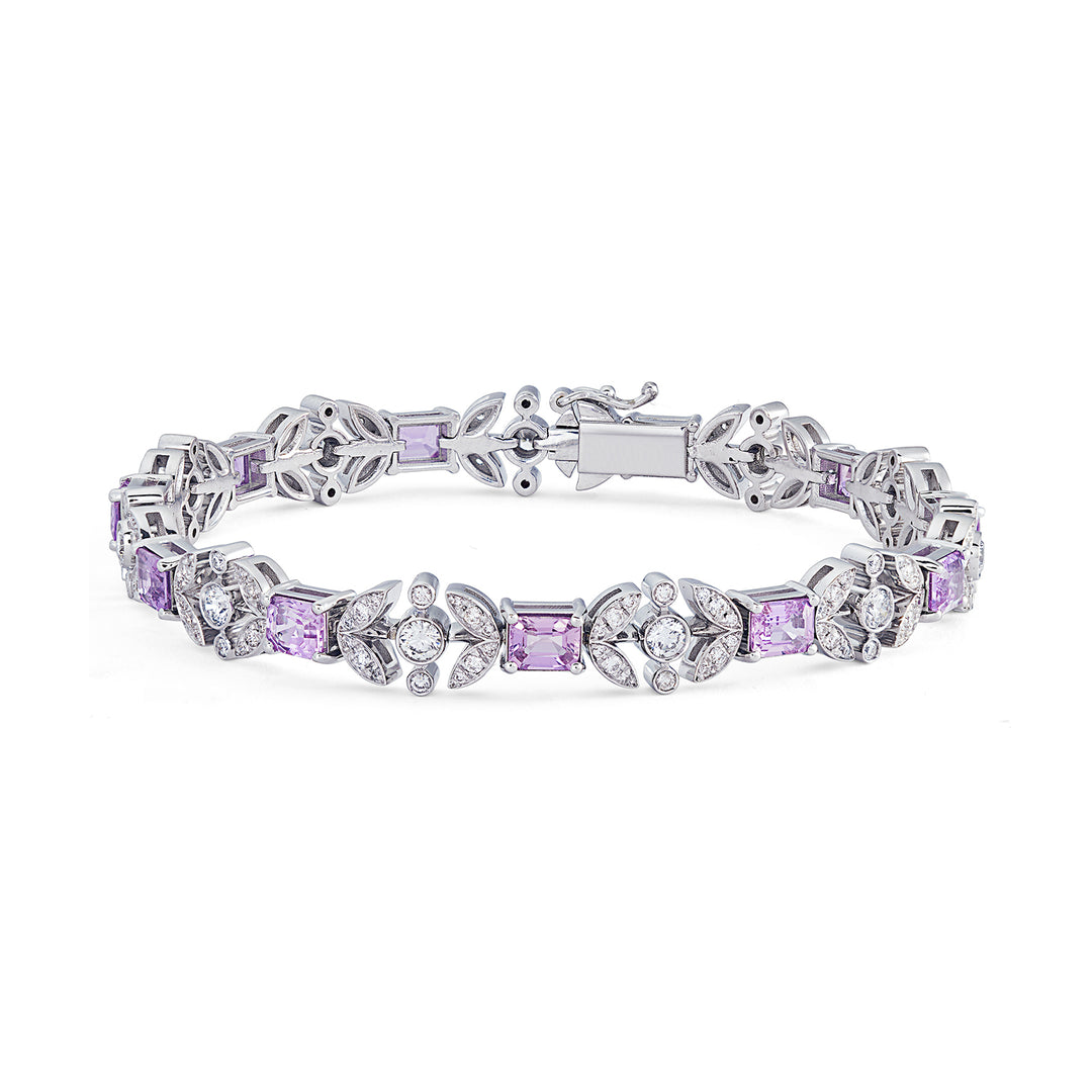 Bracelet World Diamond Group avec fleurs, diamants blancs et saphirs roses BFIORI001DZP-21342110044