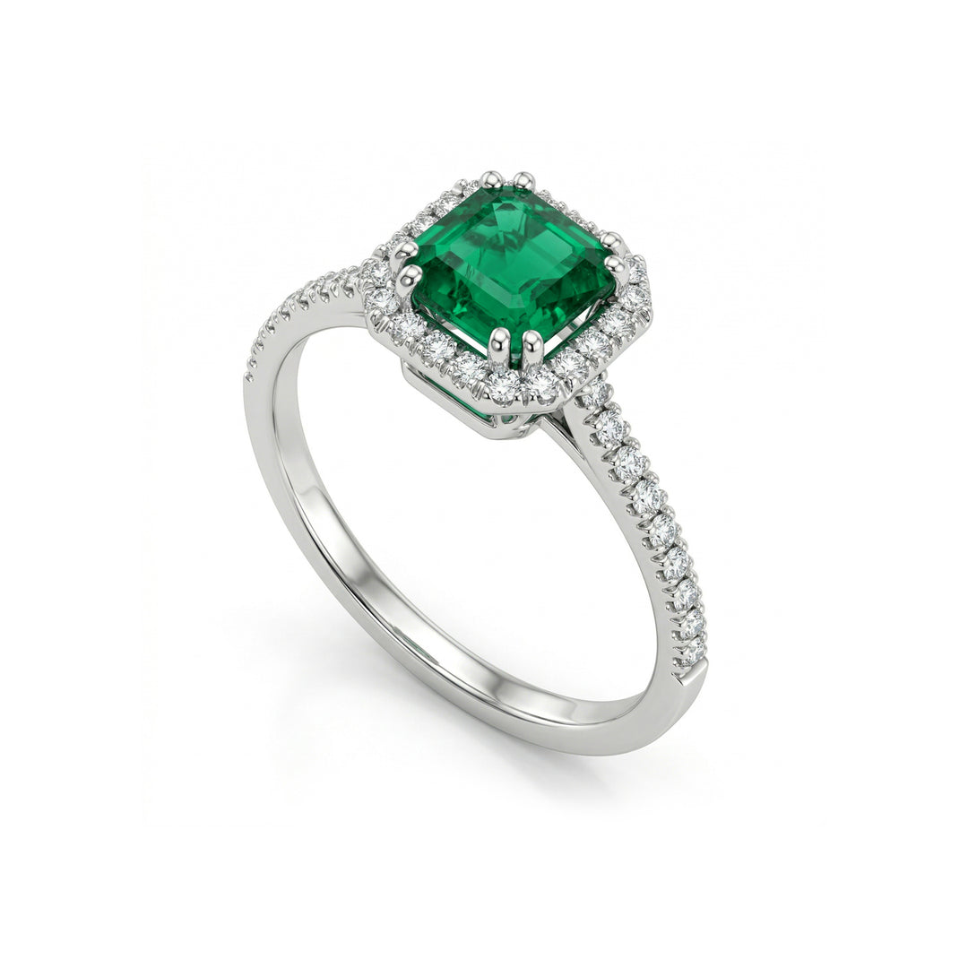 Inel octogonal de smarald Golay 6x6 și contur de diamant ACLC072DISM66-23094110077