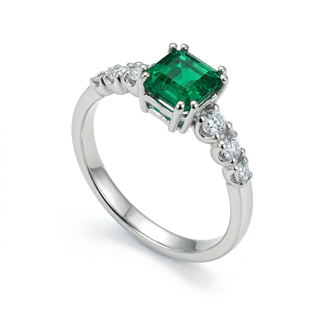 Golay solitaire okt smaragdring 5x5 med senare stenar ACL454DSM55-24184110024