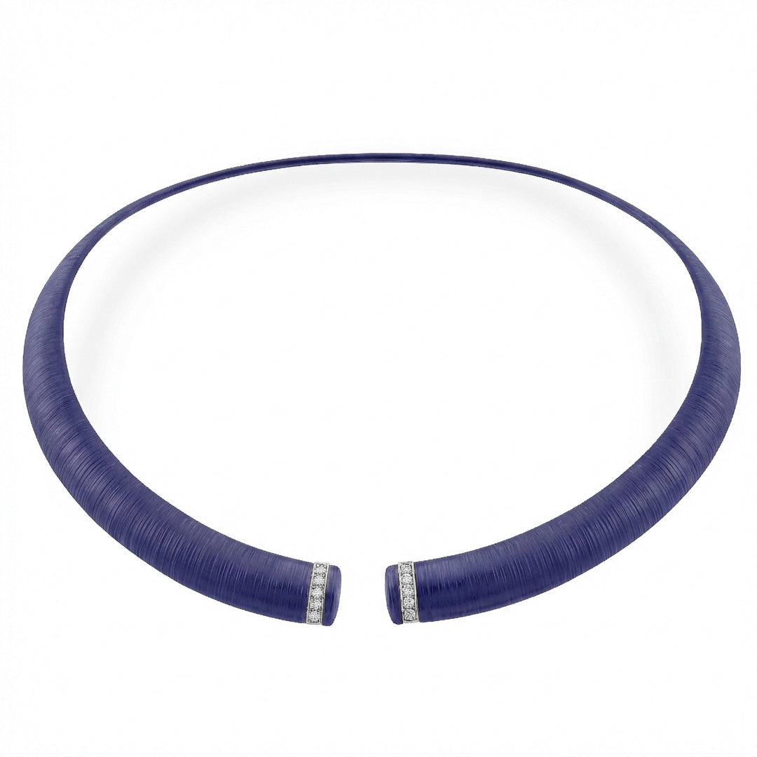 Gargantilha Golay em titânio com textura roxa e elementos em ouro branco 18k, cravejada de diamantes, tamanho médio GD013O4DIVITX_M