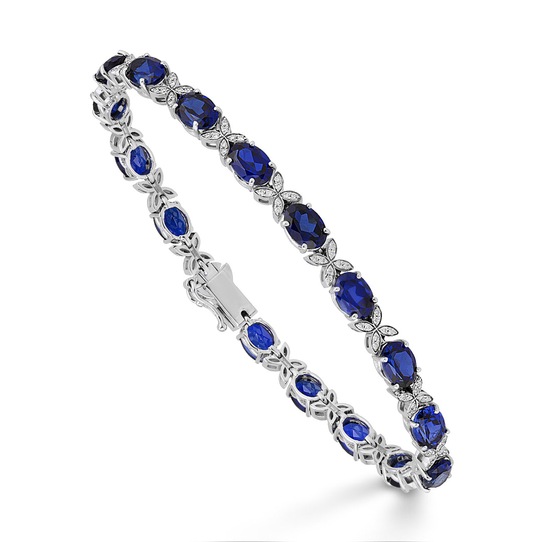 Pulseira World Diamond Group com safiras ovais recriadas e diamantes BCT031DIZBR-22276110008