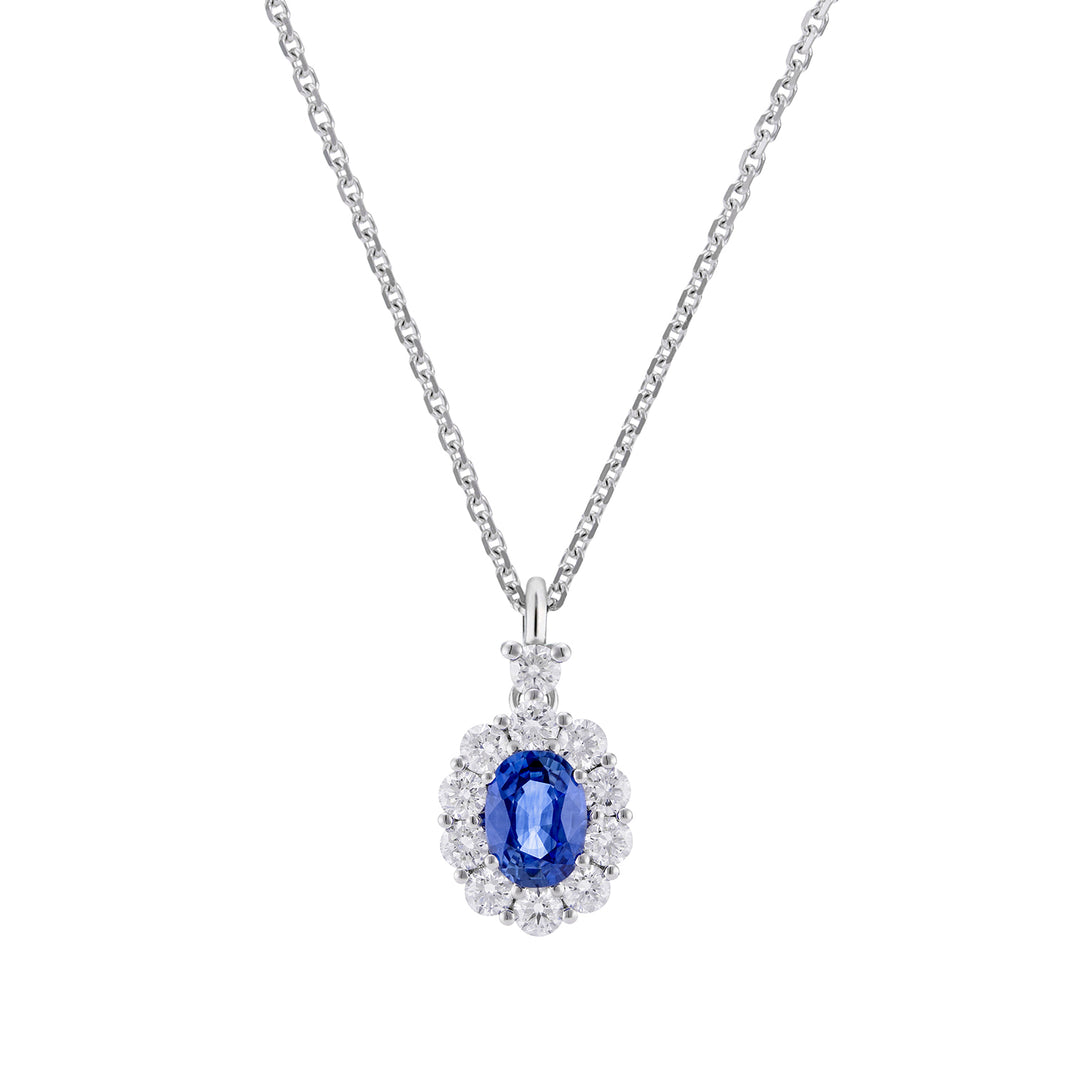 Golay 4x3 oval safir halskjede, diamanter og bezel PCL041DIZB34-26111110407
