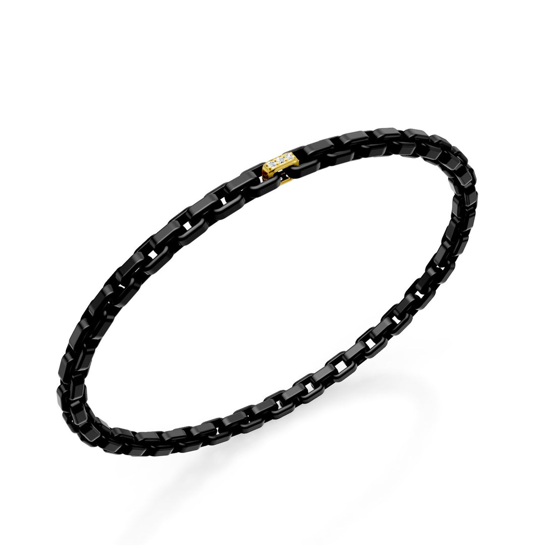 Golay 黑色钛金属手链，镶有 18kt 黄金密镶镶片，方形链节，17.5 厘米 GBR033E1O1DINE-175