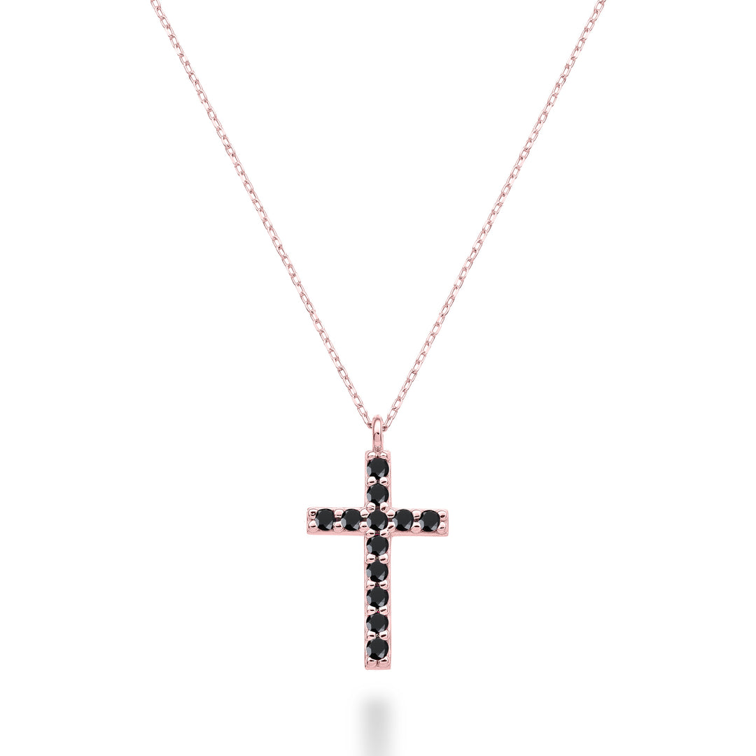 Mikiko cl cruz de 18k tamaño 4 oro rosa con espinela negra 0,22 ct MDCRO4O3SBK