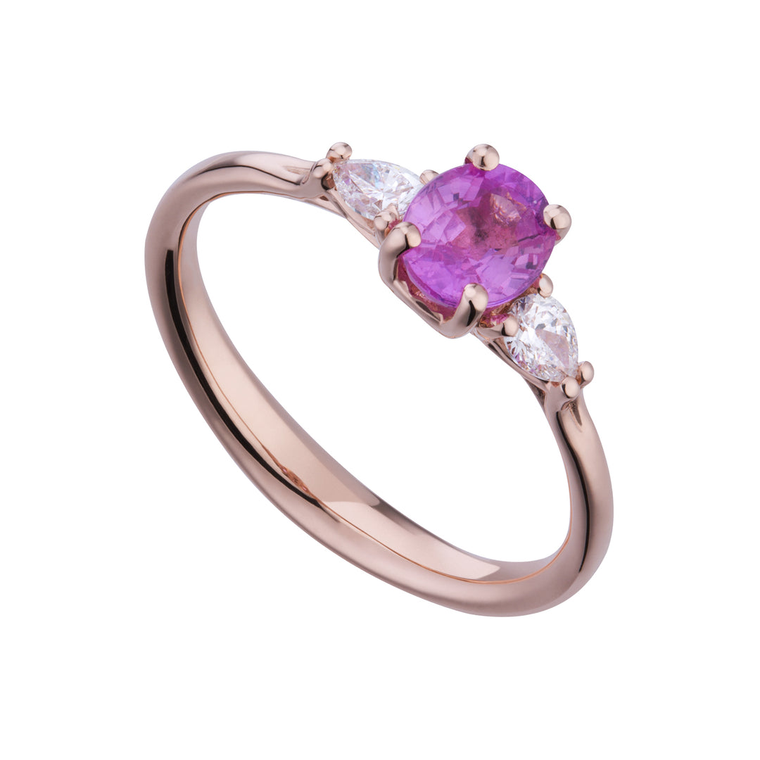Golay oval rosa safirring 8x6 och diamond drop lat ACL202DIZP68-23094110081
