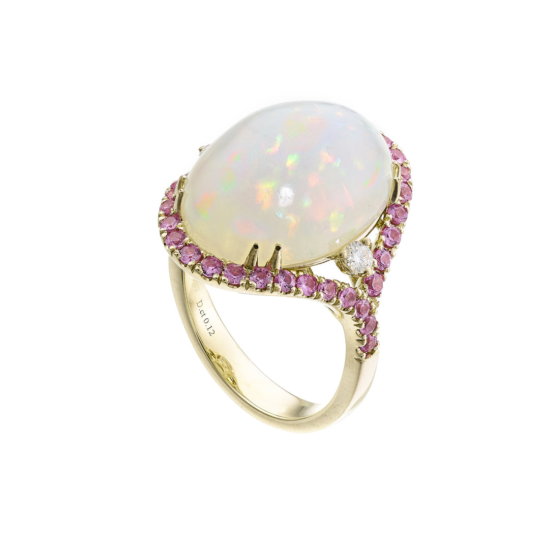 Golay cabochon opal ring ov 18x13 diam lat og zaf pink ACLC014ZPOP-24043110210