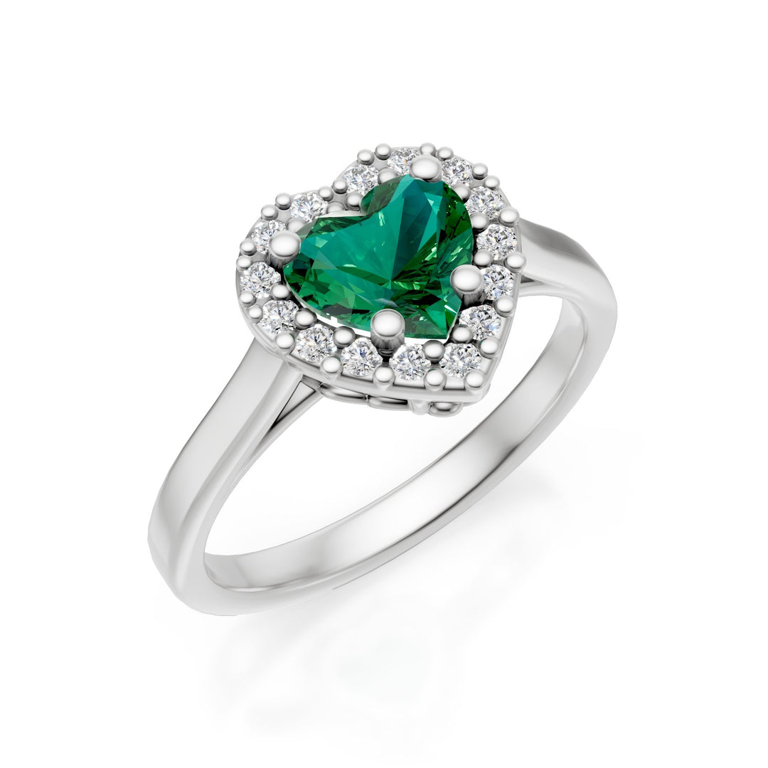 Golay 6x5 hjerte smaragdring med diamantkontur ACLC644DSM65-25066110114