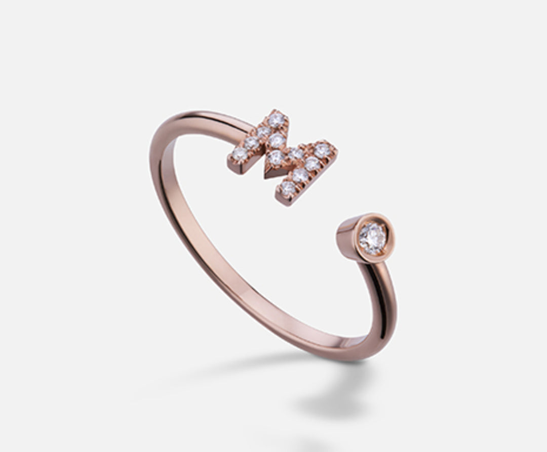 Golay uma letra m de 9k em ouro rosa pequeno diam. ct.0.09 GAFMD1R3