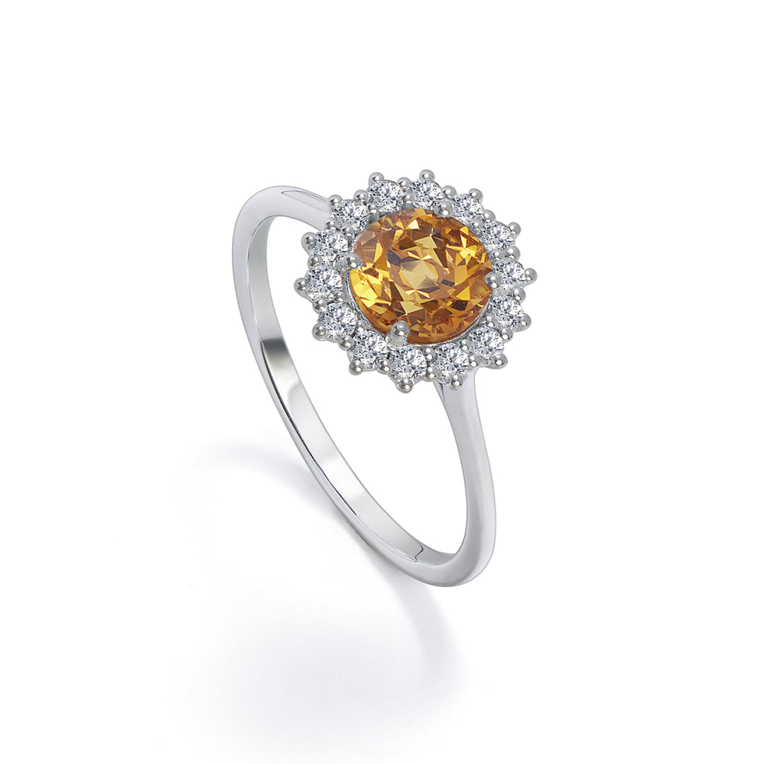 Golay rund citrin ring 6x6 med diamantkontur ACL118DICT-22080110033