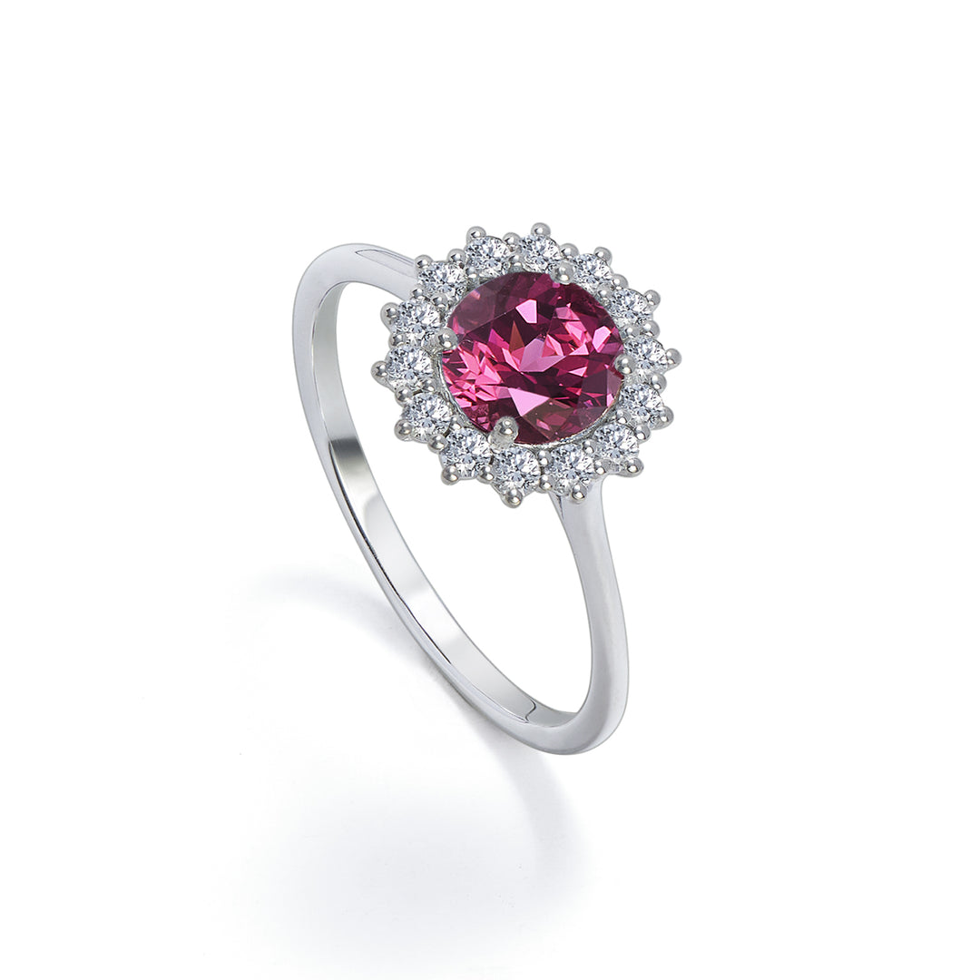Bague Golay rhodolite 6x6 ronde et contour diamant ACL118DIRO-22304110044