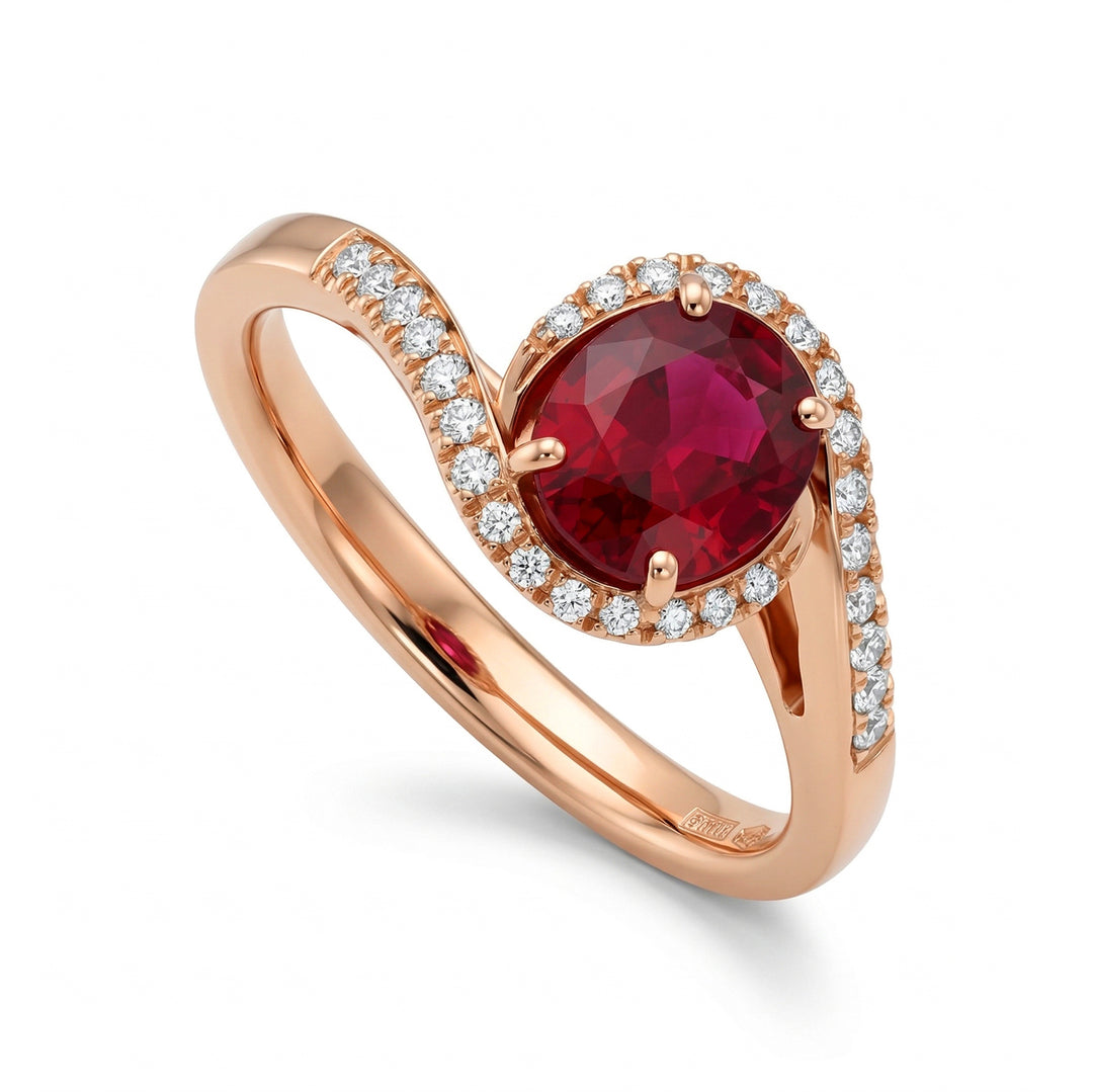 Golay oval rubinring 6x5 och diamanter + roséguldskaft ACL014WDIRUR-16180110014