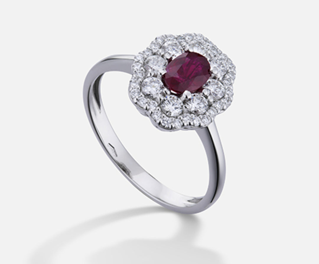Mikiko och 18k ruby ​​n. oval 6x4 ct.0.57 dia ct.0.63 MA5114O4RBN057