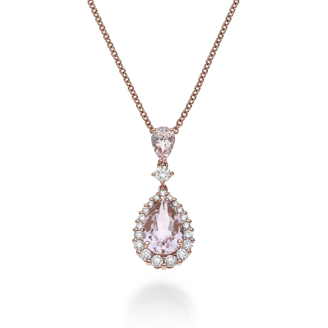 World Diamond Group 10x7 og 6x4 drop morganite halskæde og diamanter PCL093DIMO2-23090110049