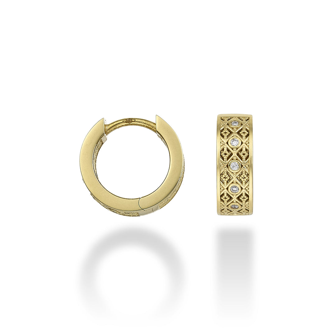 Nihama eller 18k rund tekstur diam. 0,05 ct gult gull diam. øst. 12mm NO5064O1BR005