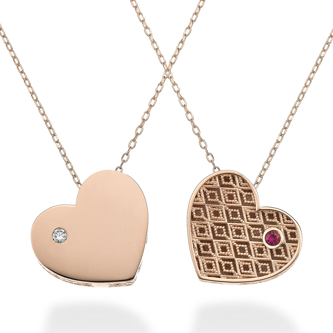 Nihama cl 18k grand coeur un côté or rose poli diam. Rubis 0,02 ct 0,02 ct NDCUOREGLO3
