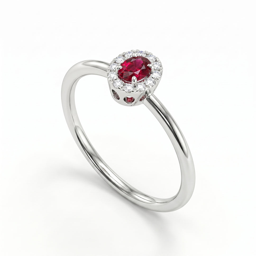 Nihama un rubin oval de 18k 4x3 cu contur de diamant și tijă netedă NA5233O4RBC
