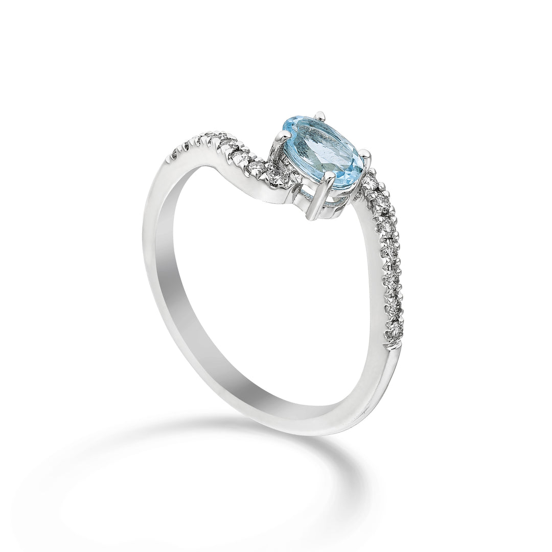 World Diamond Group 6x4 oválný akvamarínový prsten se stopkou Inca "s" ACLG434DIAQ64-24085110044