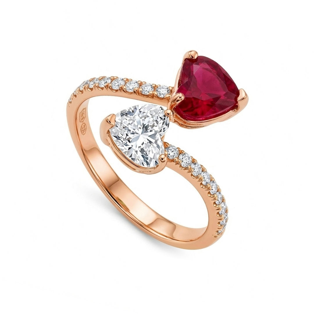 Anel bilogia Golay corações contrários esfregar 6x5 e diamante ABL846DRU65R-26072110151