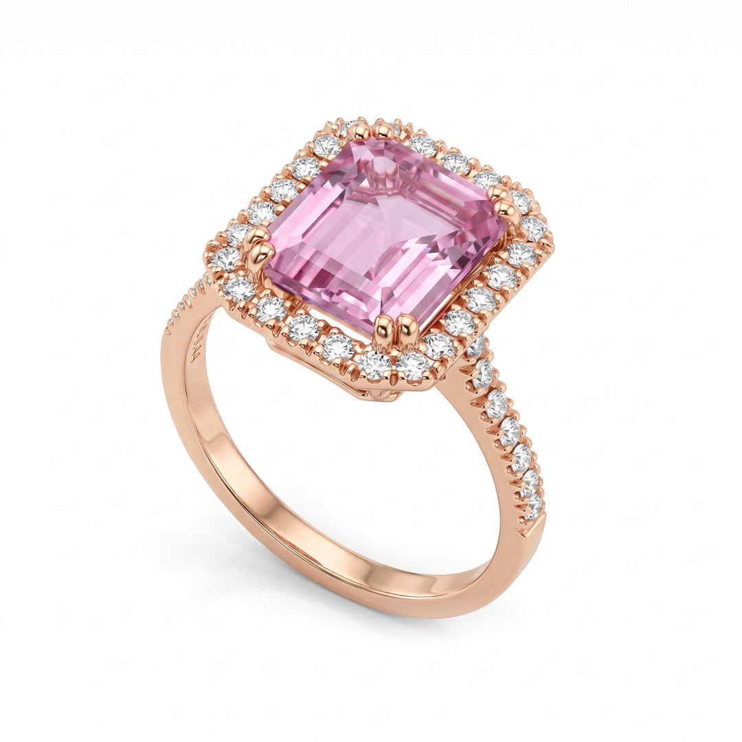 Bague kunzite octogonale World Diamond Group 12x10 contour diamant ACLC072DIKZ7-23061110064