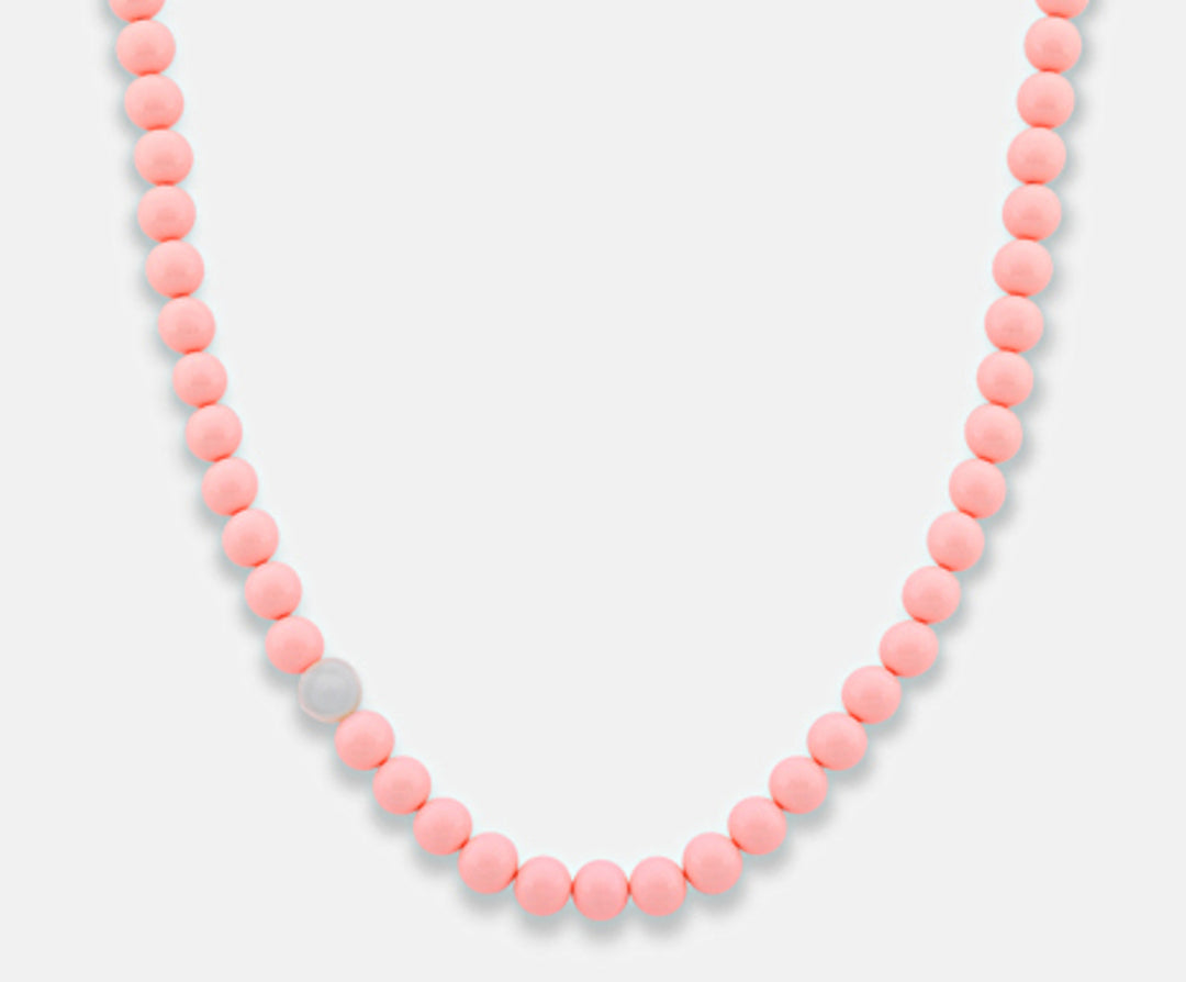 Mikiko cl ag925 agglomerat af pink koral og hvid agat 10mm 50 cm MC7092A4CORALLO010