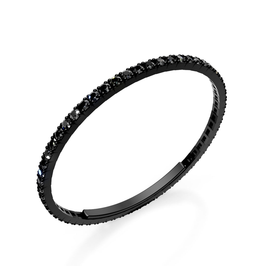 Pulseira de tênis X-Diamond em titânio preto cravejada inteiramente com diamantes pretos, com fecho borboleta, 18cm, terceiro tamanho LXDBRT013BKNE-180