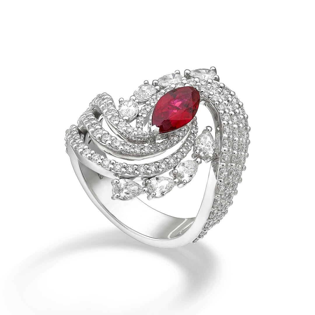 Golay örvénygyűrű gyűrű középső marquise rubinnal AFS711DRU-25143110379