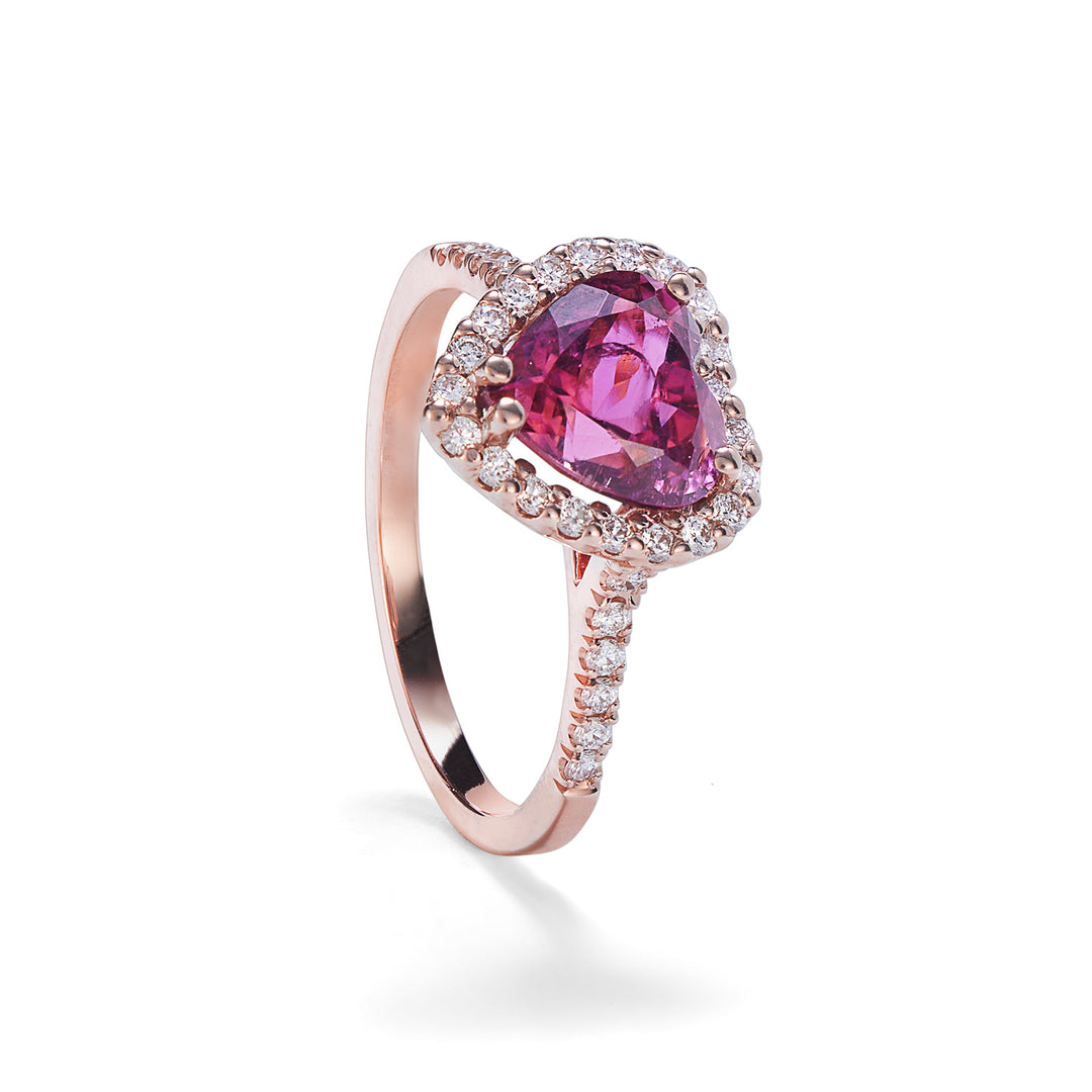 Golay rosa turmalin hjerteformet ringstørrelse. 8x8 og diamanter ACLC060DITO2-22097110010