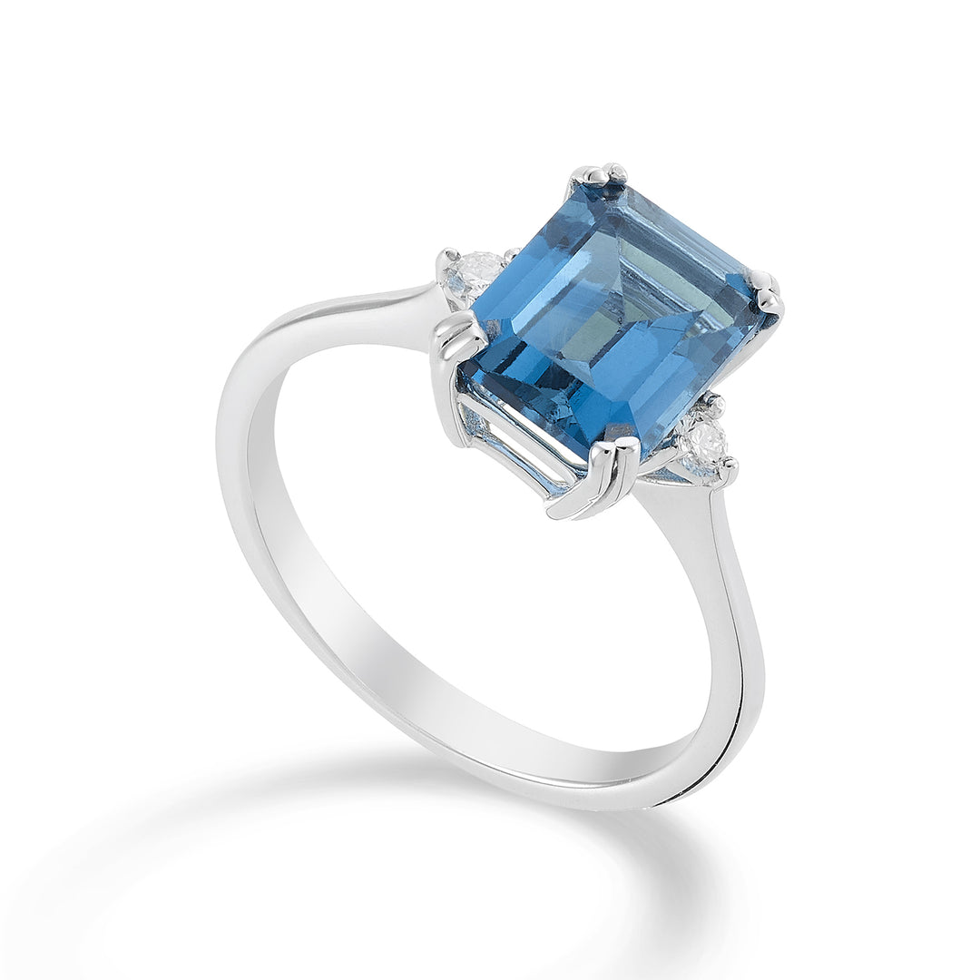 Nihama en 18k åttekantet London blå topas 7x9 ct.2.65 diam. ct.0,08 NACL090DITPBL4O4